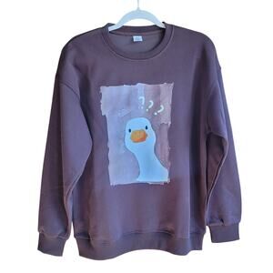 Duck Graphic Brown Sweatshirt Long Sleeve Cute Kawaii Casual Pullover Medium